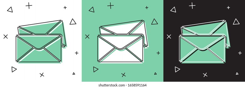 Set Envelope icon isolated on white and green, black background. Email message letter symbol.  Vector Illustration