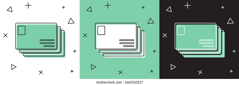 Set Envelope icon isolated on white and green, black background. Email message letter symbol.  Vector Illustration