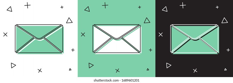 Set Envelope icon isolated on white and green, black background. Email message letter symbol.  Vector Illustration
