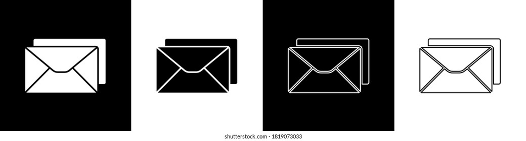 Set Envelope icon isolated on black and white background. Email message letter symbol.  Vector Illustration