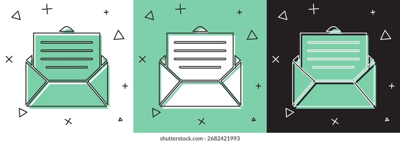 Set Envelope icon isolated on white and green, black background. Email message letter symbol.  Vector Illustration