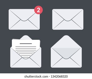 Set of envelope icons. 	
Email icon. Incoming message, Open and read message. Set of mail message icons