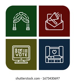 Set of envelope icons. Such as Wedding arch, Email, Online voting, Wedding , envelope icons
