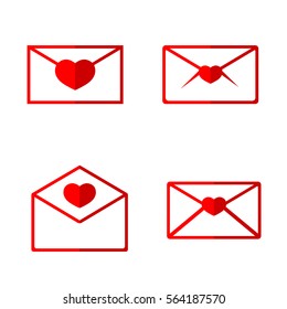 Set envelope icons, Valentines Day, flat design template, vector illustration