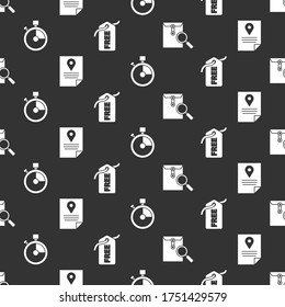 Set Envelope with magnifying glass, Document tracking marker system, Fast time delivery and Price tag with Free on seamless pattern. Vector