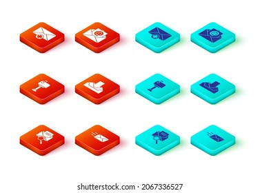 Set Envelope with magnifying glass, Express envelope, Mail box, Download inbox, and e-mail and Received message concept icon. Vector