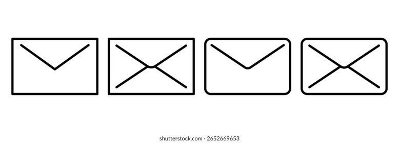 Conjunto de Envelope, ícone Email definido. Ícone de linha de envelope. Comunicação, conjunto de ícones de e-mail. Ilustração de vetor de cartão postal