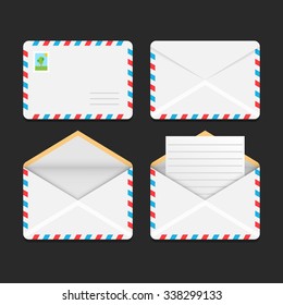 Set of envelope on a dark background. Vector illustration