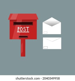 Set of envelope open and closed, red post office box, isolated vector illustration.