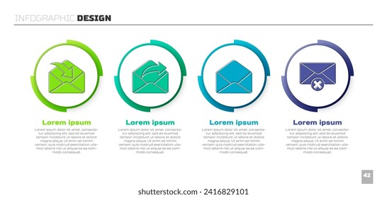 Set Envelope, Outgoing mail, Envelope and Delete envelope. Business infographic template. Vector
