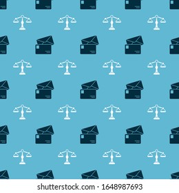 Set Envelope and Scales of justice on seamless pattern. Vector