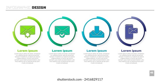 Set Envelope setting, Envelope and check mark, Download inbox and # Mobile and envelope. Business infographic template. Vector