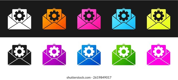 Set Envelope setting icon isolated on black and white background.  Vector Illustration