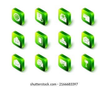 Set Envelope setting, Mail and e-mail, Document folder, Outgoing, box, Upload inbox,  and Delete envelope icon. Vector