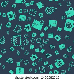 Set Envelope setting, Mail and e-mail, Postal stamp and Mail and e-mail on speech bubble on seamless pattern. Vector