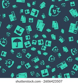 Set Envelope, Telephone 24 hours support, Umbrella and Cardboard box with free symbol on seamless pattern. Vector