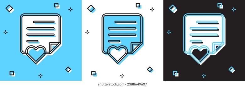 Set Envelope with Valentine heart icon isolated on blue and white, black background. Message love. Letter love and romance.  Vector