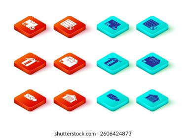 Set Envelope, Warehouse, Price tag with Free, Carton cardboard box, Delivery pack security shield and Package check mark icon. Vector