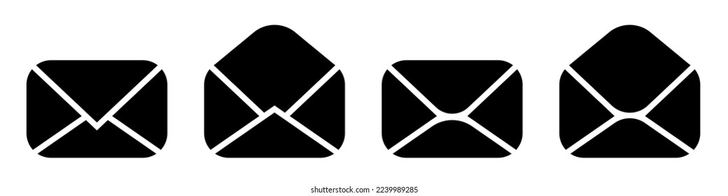 A set of envelopes. Black icon of envelopes. Vector icon isolated on white background.