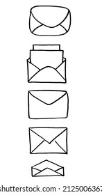 A set of envelopes in black and white color. Vector illustration.