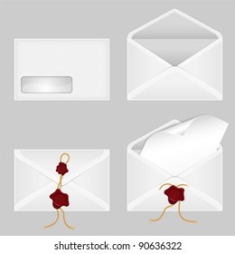 Set of Envelopes with a Blank Sheet of Paper and Wax Seals