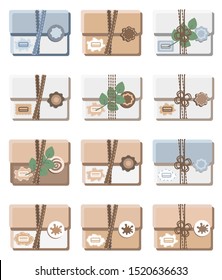 Set of envelopes decorated with strings and plants