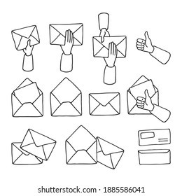 Set envelopes in doodle style for posters, websites, banners