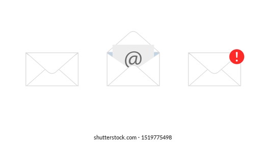 set of envelopes e-mail in flat style, vector illustration