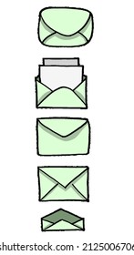 A set of envelopes in green color. Vector illustration.