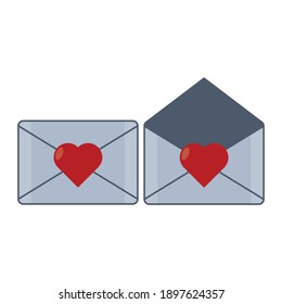 Set of envelopes icon. Envelope icon set with a love. Vector illustration isolated on white background.