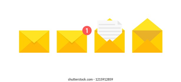 Set of envelopes icons with a picture of a closed letter. Paper document enclosed in an envelope. Delivery of correspondence or office documents. Vector illustration.