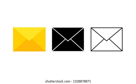 Set of envelopes icons with a picture of a closed letter. Paper document enclosed in an envelope. Delivery of correspondence or office documents. Vector illustration