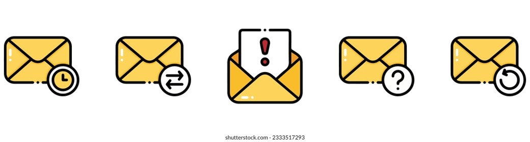 Set of envelopes icons with a picture of a closed letter. Paper document enclosed in an envelope. Delivery of correspondence or office documents. Vector illustration.