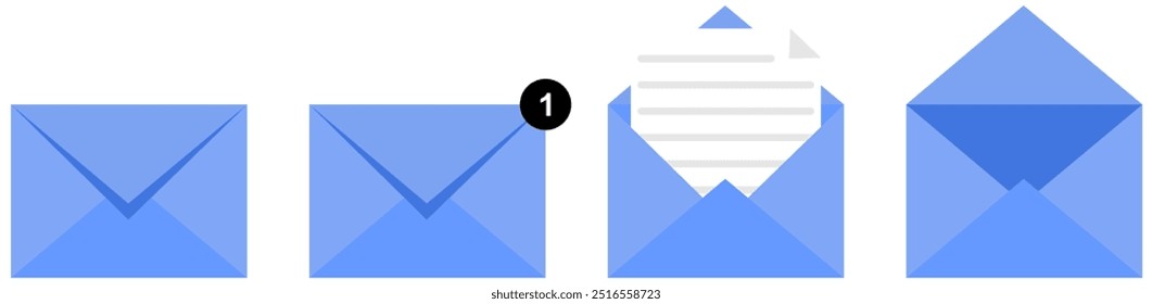 Conjunto de ícones de envelopes com uma imagem de uma carta fechada. Documento em papel envolvido num envelope.Entrega de correspondência ou documentos do escritório. Ilustração vetorial.