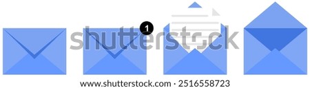 Set of envelopes icons with a picture of a closed letter. Paper document enclosed in an envelope.Delivery of correspondence or office documents. Vector illustration.