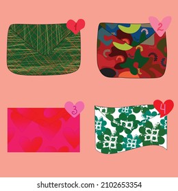 A set of envelopes with a message. Envelopes with patterns, indicating the number of messages. Romantic design