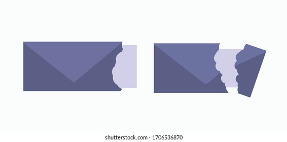 A set of envelopes. Open envelopes. Envelopes for letters. Stylish flat design. Vector illustration. Printed envelope with a torn edge.