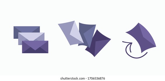 A set of envelopes. Open envelopes. Envelopes for letters. Stylish flat design. Vector illustration. Printed envelope with a torn edge.