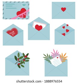 Set of envelopes for Valentine's Day, wedding and other celebrations, decor, decoration, scrapbooking, crafting, icon, design