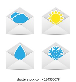 A set of envelopes with Weather icons. Vector illustration.