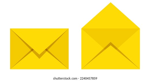 A set of envelopes. Yellow envelopes. Vector illustration isolated on white background.