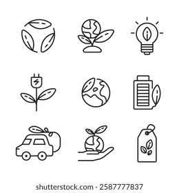 Set of environment eco themed line art editable icon set