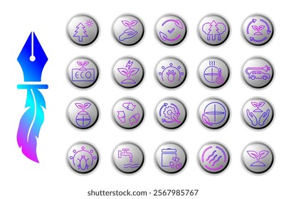 Set of environment icon illustrations with futuristic, modern and user-friendly gradient style. Ideal for web and app design, green nature conservation. etc.