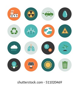 set of environment icon renewable concept, flat style