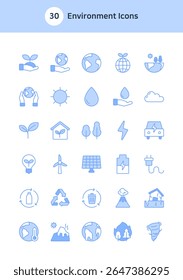 Set of environment icons in blue.
