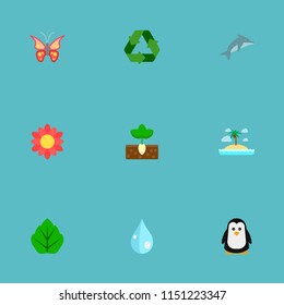 Set of environment icons flat style symbols with flower, dolphin, recycle and other icons for your web mobile app logo design.