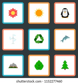 Set of environment icons flat style symbols with recycle, sun, penguin and other icons for your web mobile app logo design.