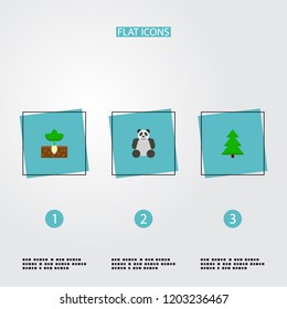 Set of environment icons flat style symbols with plant, panda, spruce icons for your web mobile app logo design.