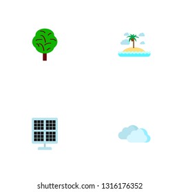 Set of environment icons flat style symbols with solar panel, island, tree icons for your web mobile app logo design.
