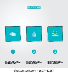 Set of environment icons flat style symbols with drop, island, cloud icons for your web mobile app logo design.